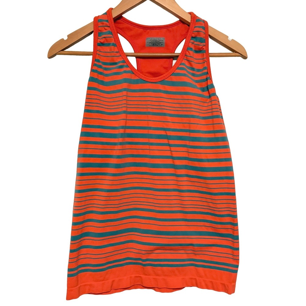 Athleta Tank Top‎ Women M Orange Blue Striped Racerback Activewear Gym Yoga